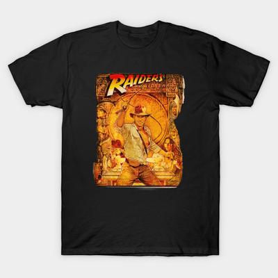 Men Black Print T-shirt Raiders - Vintage Look No-Cut Transfer Paper Print Cotton Tshirt
