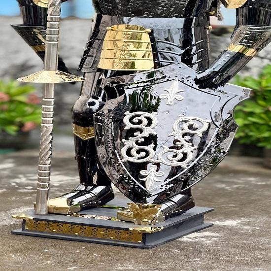 Full Body Templar Knight Armor Black Stainless Steel Suit with Mirror Finish Stand for Cosplay, LARP, Display And Reenactment Use