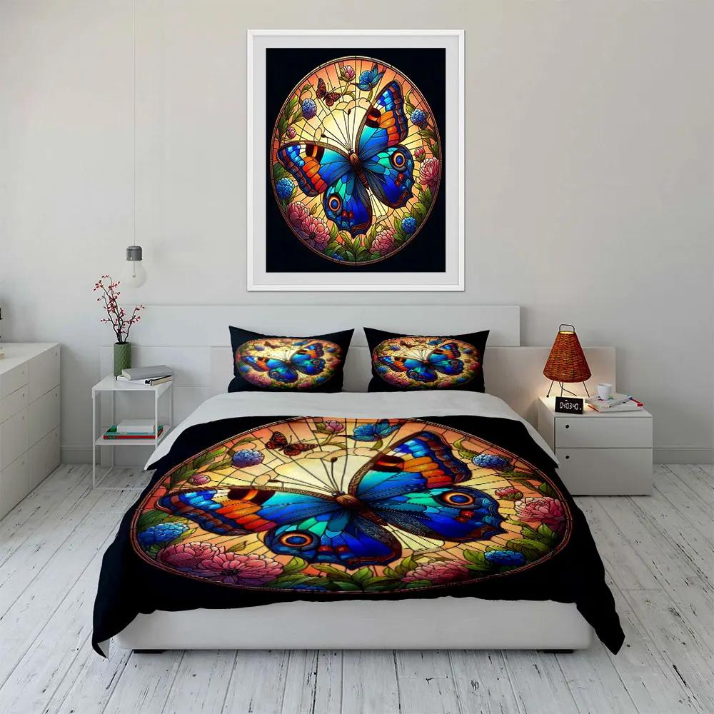 Butterfly Floral Art Decor Set Soft Comfortable Duvet Cover Bedding Set Included 1*Duvet Cover & 2*Pillowcases gift