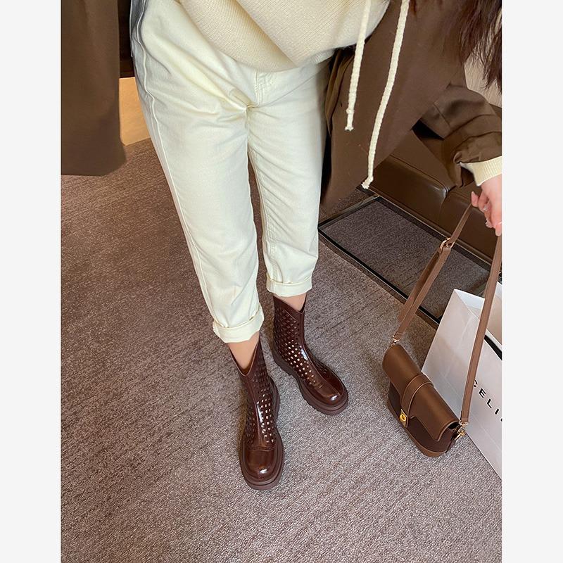 Fashion Women'S Hollow Ankle Boots Platform Spring Summer 2025 New Breathable Hole Hole Western Cool Boots Net Chelsea Boots