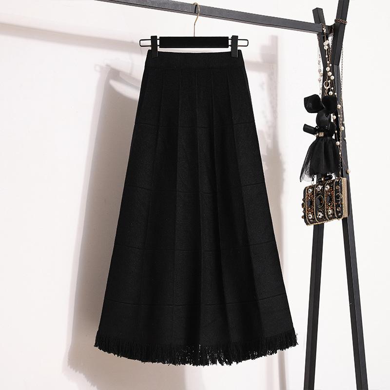 Large Size Women's Fat Mm New Winter Style Slim and Age-reducing Tassel-edged Simple A-line Skirt Loose Skirt for Women