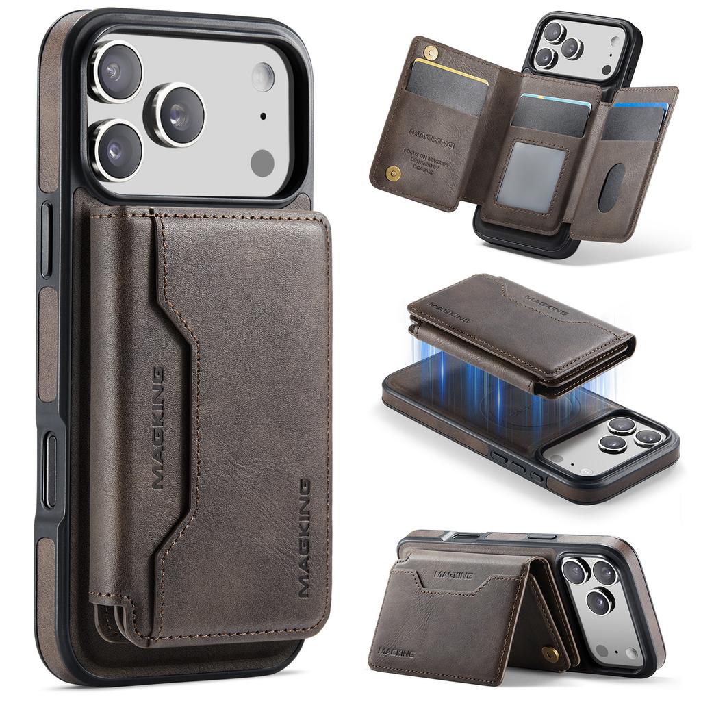 Luxury Leather Phone Case for iPhone 17 Pro Max Air 16e 16 Plus 15 14 13 12 Magnetic Attraction Detachable Card Holder Wallet