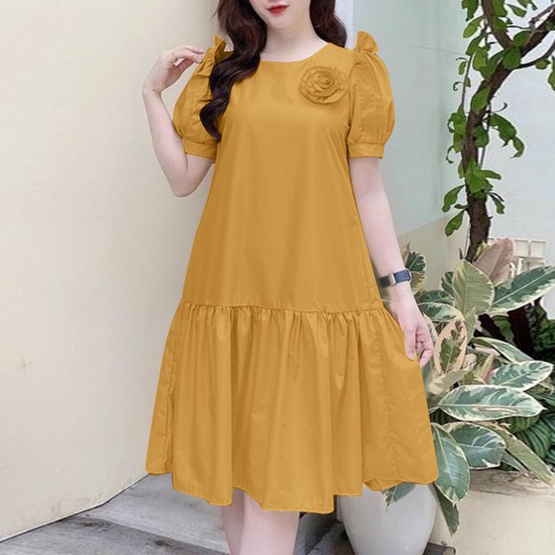 

ZANZEA Женское летнее повседневное платье с круглым вырезом и коротким рукавом 3XL жёлтый