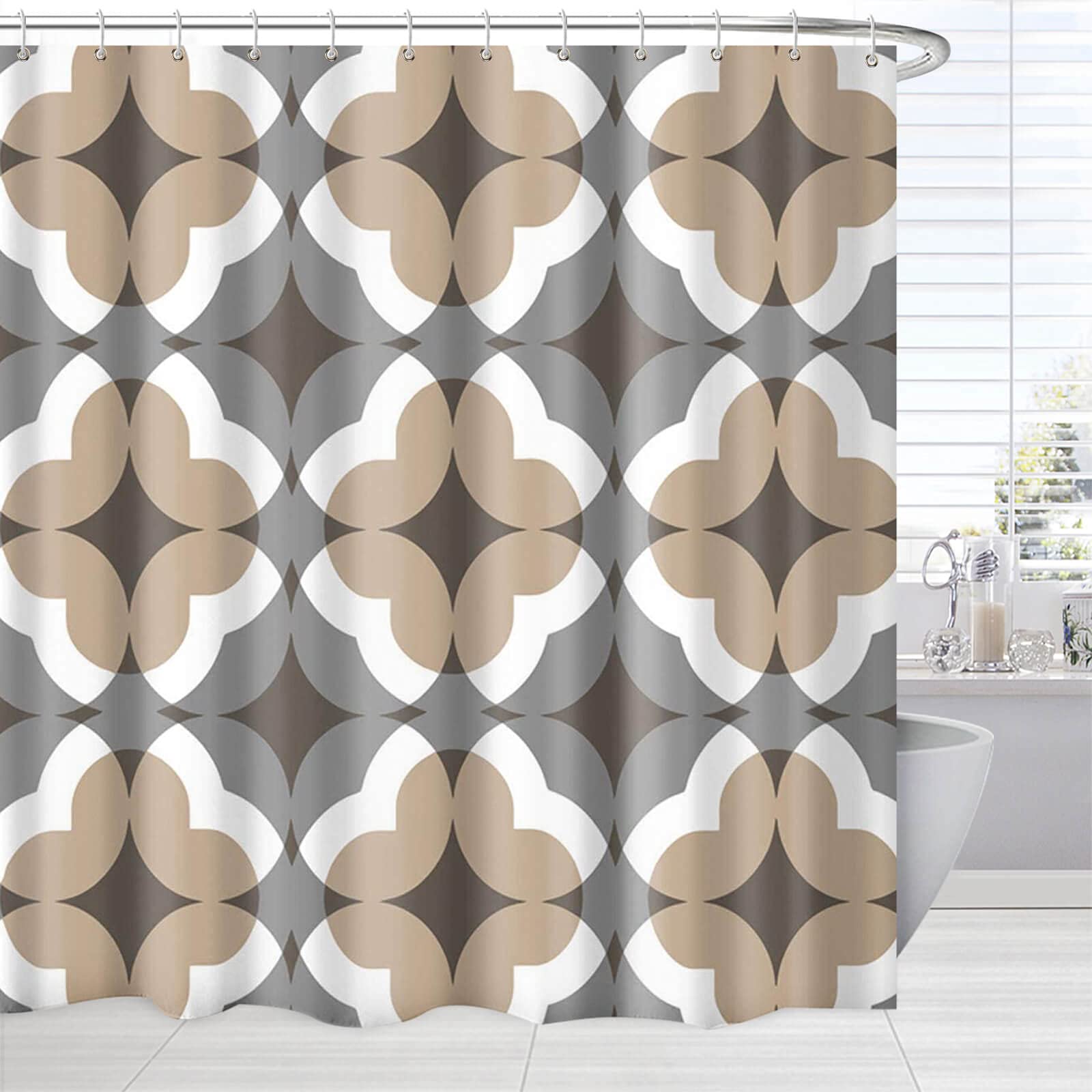 Brown Bathroom Shower Curtains Grey and Beige Shower Curtain Abstract Tan White Geometric Pattern Shower Curtain Bathroom Decor W90xH180cm