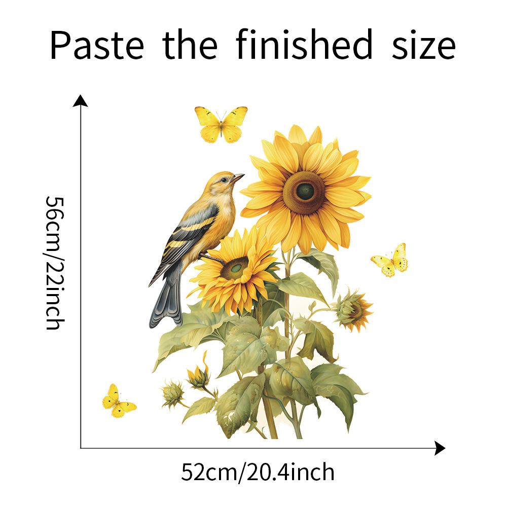 Kreativní ručně malovaná slunečnice, ptáček, motýl Nástěnná samolepka pro vchod, obývací pokoj, domácí dekorace Samolepicí, odnímatelná