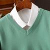 Suéter de Punto para Hombre con Cuello en V - Casual, de Negocios, Corte Holgado, Color Sólido, Manga Larga