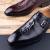 Fashion Luxury Men's Monk Strap Dress Shoes Genuine Crocodile Pattern Leather Loafers Wedding & Business Formal Shoes for Men Anti-Slip