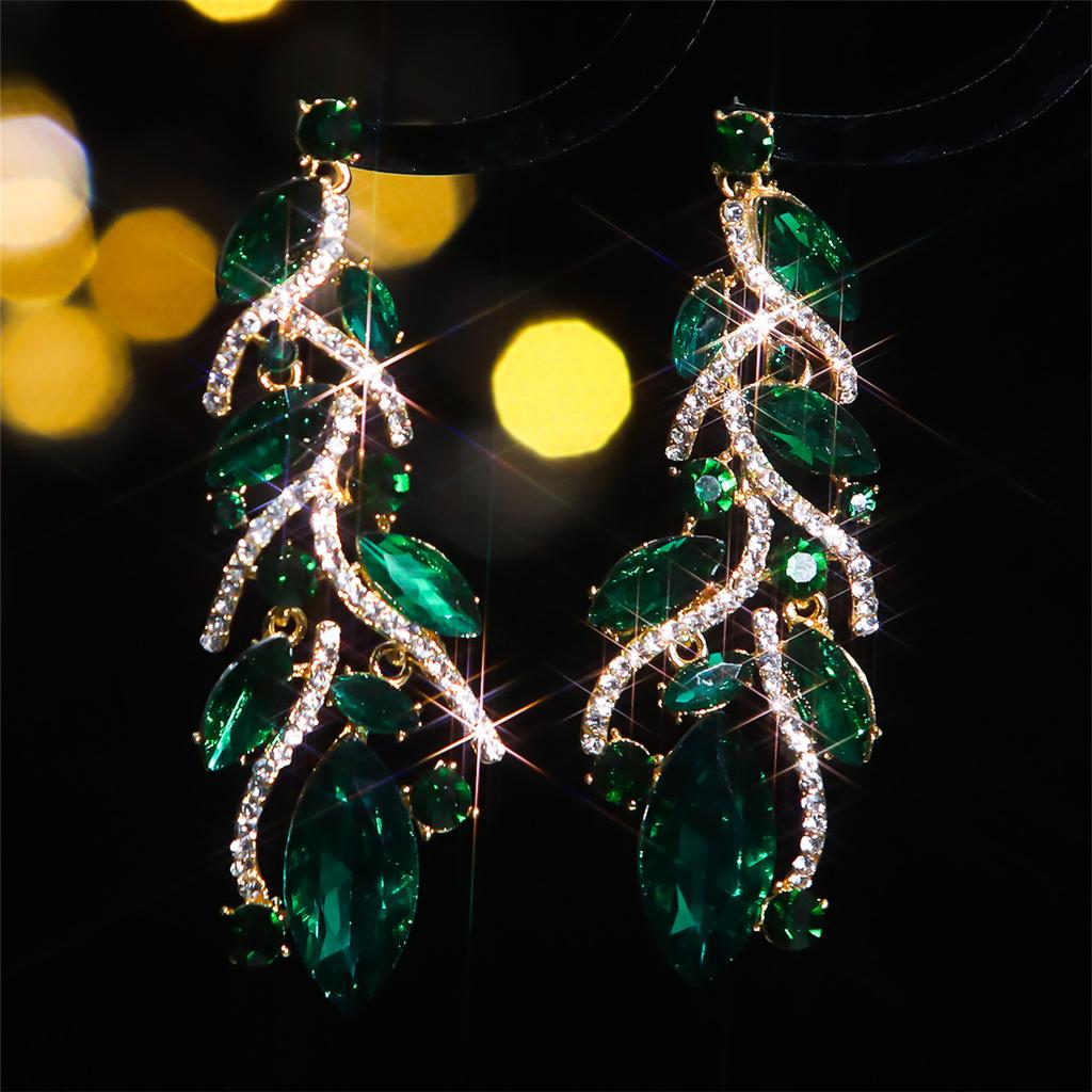 Color Shiny Glass Rhinestone Leaf Earrings Women's, Personalized Crystal Stud Earrings Earrings