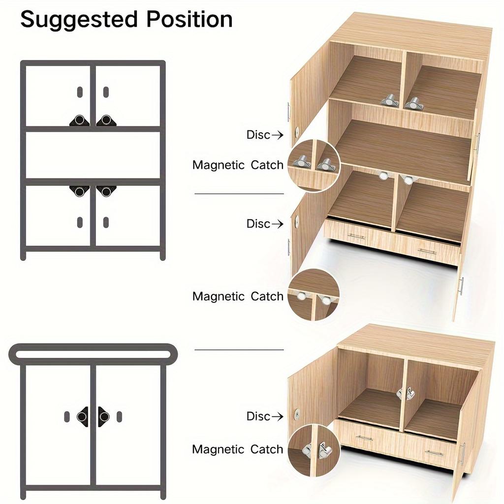Magnetic Cabinet Catches with Metal Finish, Magnet Door Latch for Kitchen Cabinet and Wardrobe Closets, Heavy-Duty Metal Materia