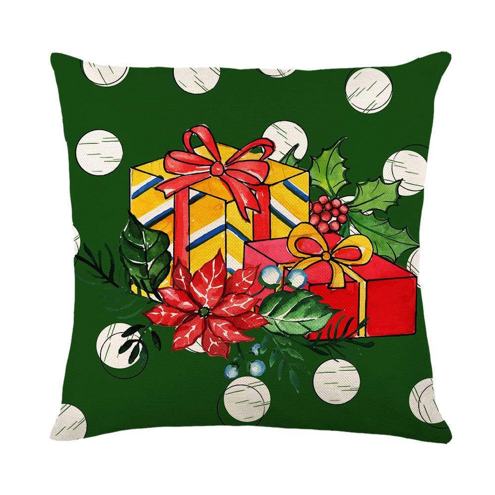 Christmas Pillow Cover Linen Hand-painted Home Santa Claus Elk Pillow Cover Sofa Cushion Cover