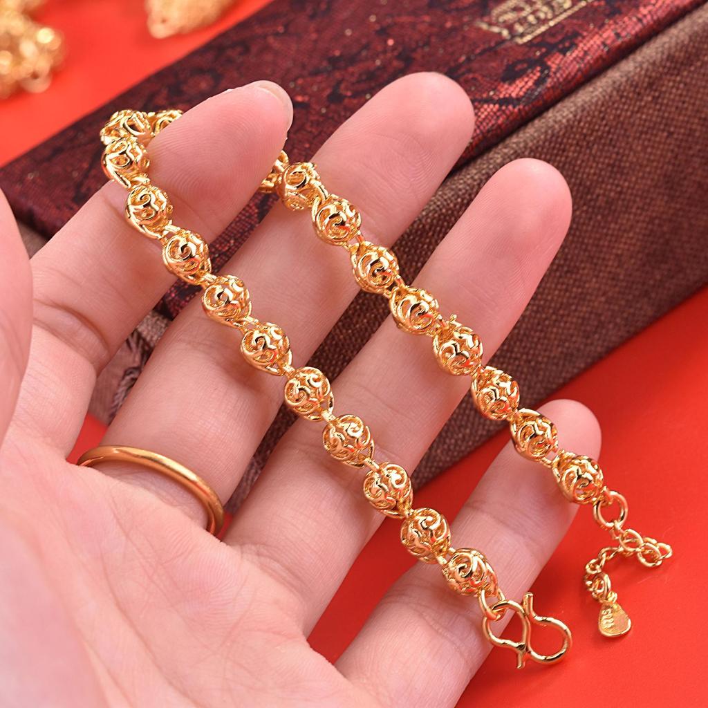 Gold-Plated Brass Butterfly Love Flower Bead Bracelet for Women