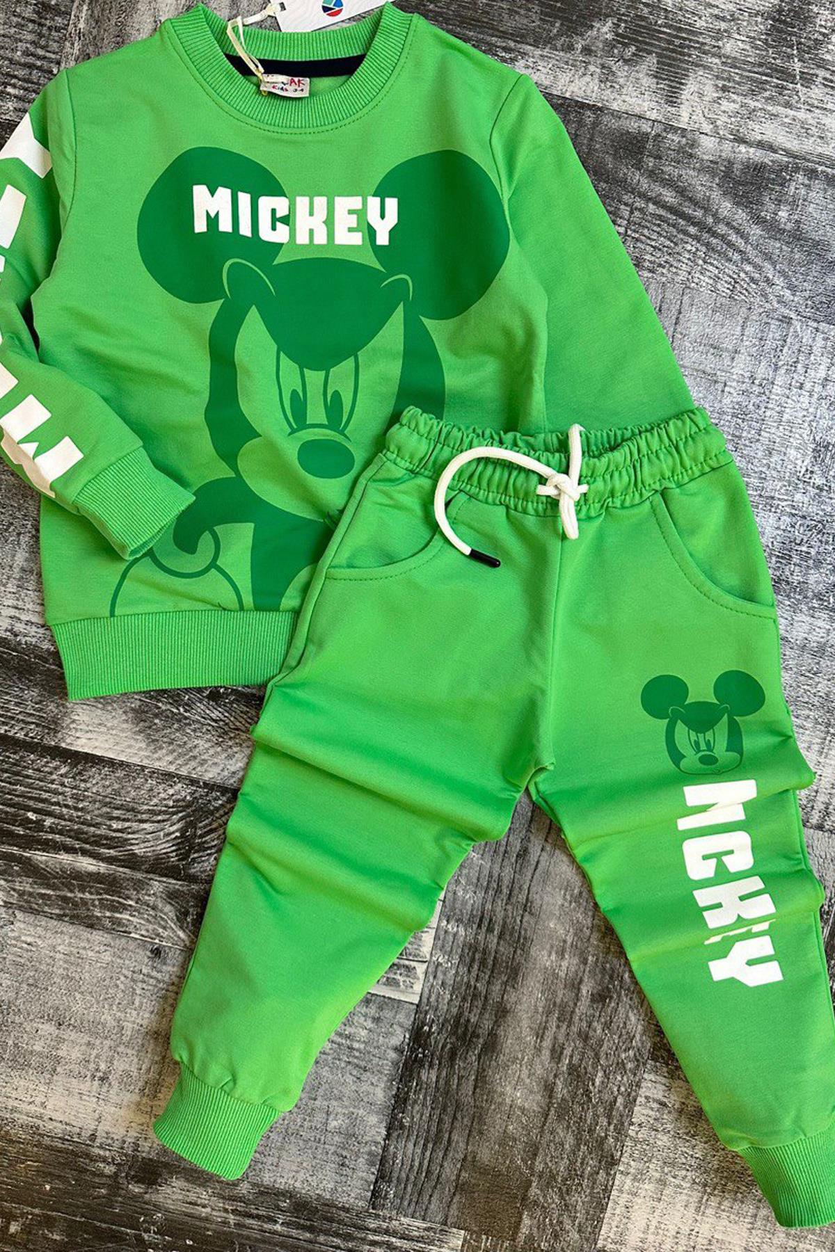 

Зеленый спортивный костюм с круглым вырезом для мальчиков с принтом Микки Мауса