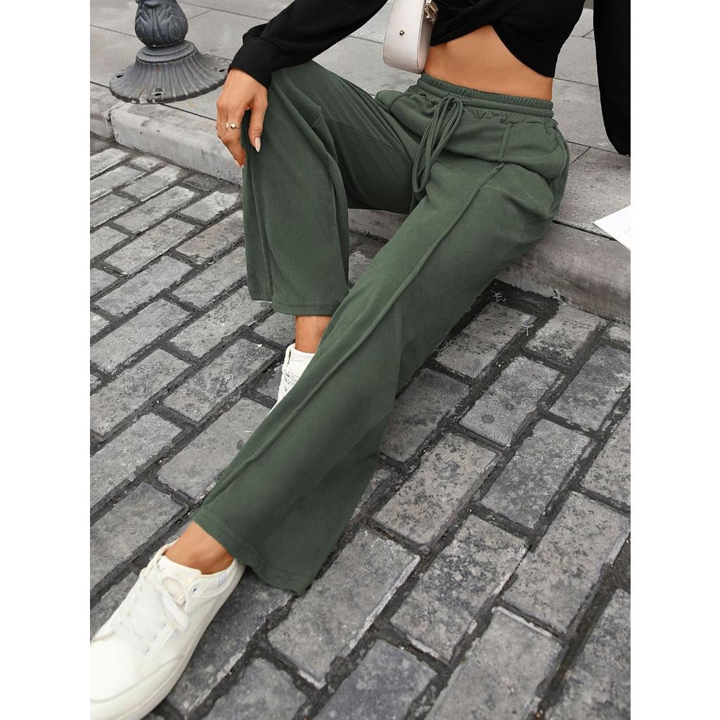 Fall Winter New Women's Solid Color Derong Drawstring Pocket Loose Casual Long Pants Leisure Trade Europe America