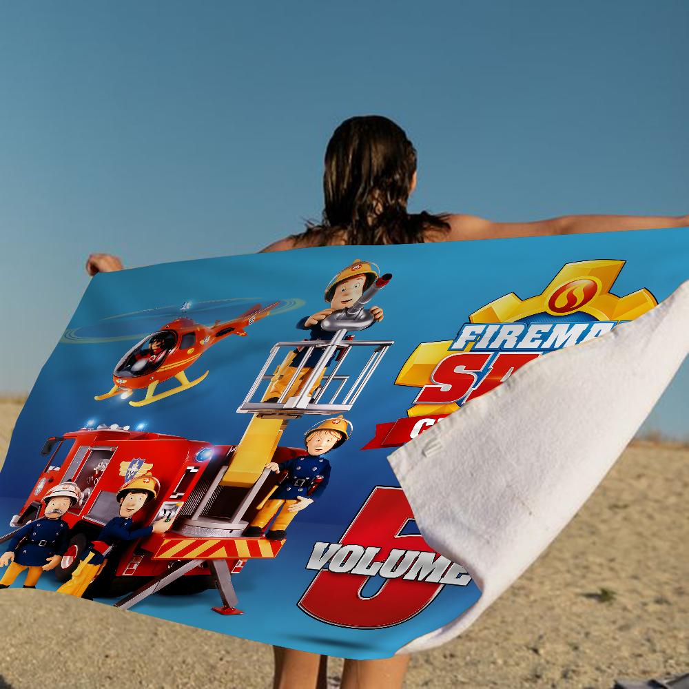 British Animated F-Fireman Sam Beach Towel Summer Kids Large Bath Pool Beach Towel Microfiber Absorbent for Swimming Travel