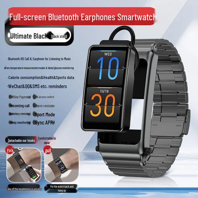 NFC Smart Bracelet with Bluetooth Earphones & Call Function, Two-in-One Smartwatch with Offline Payment Capability