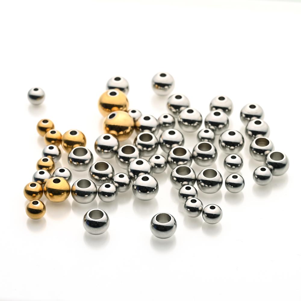 2mm 3mm-10mm Stainless Steel Beads for Jewelry Making Loose Spacer Beads Ball Hole 1.2-5mm for Bracelets Jewelry Components DIY