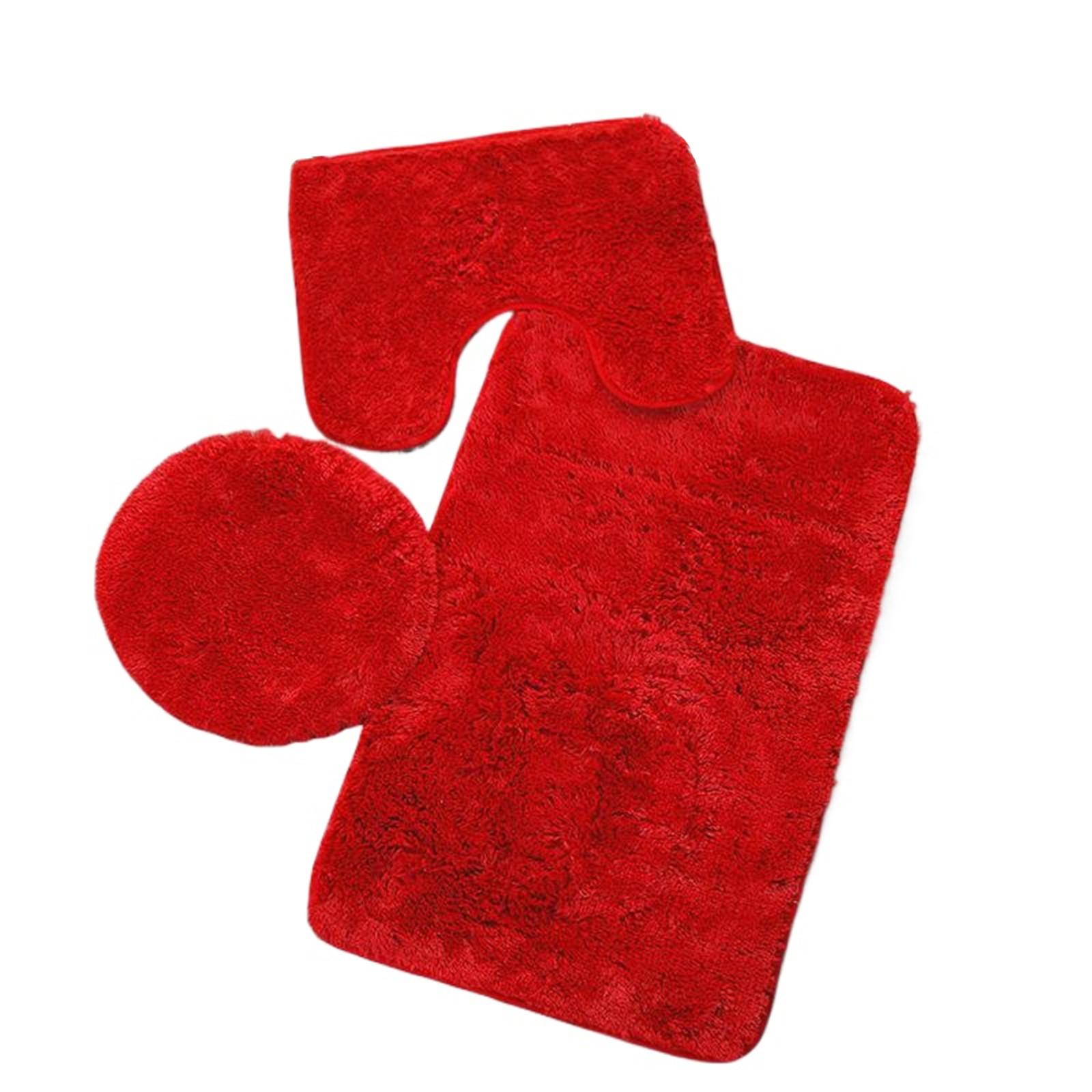 

Килимки для ванної кімнати, рельєфні килимки та чохли для ванної кімнати з гумовою підкладкою, набір із 3 предметів, суцільний One Size червоний