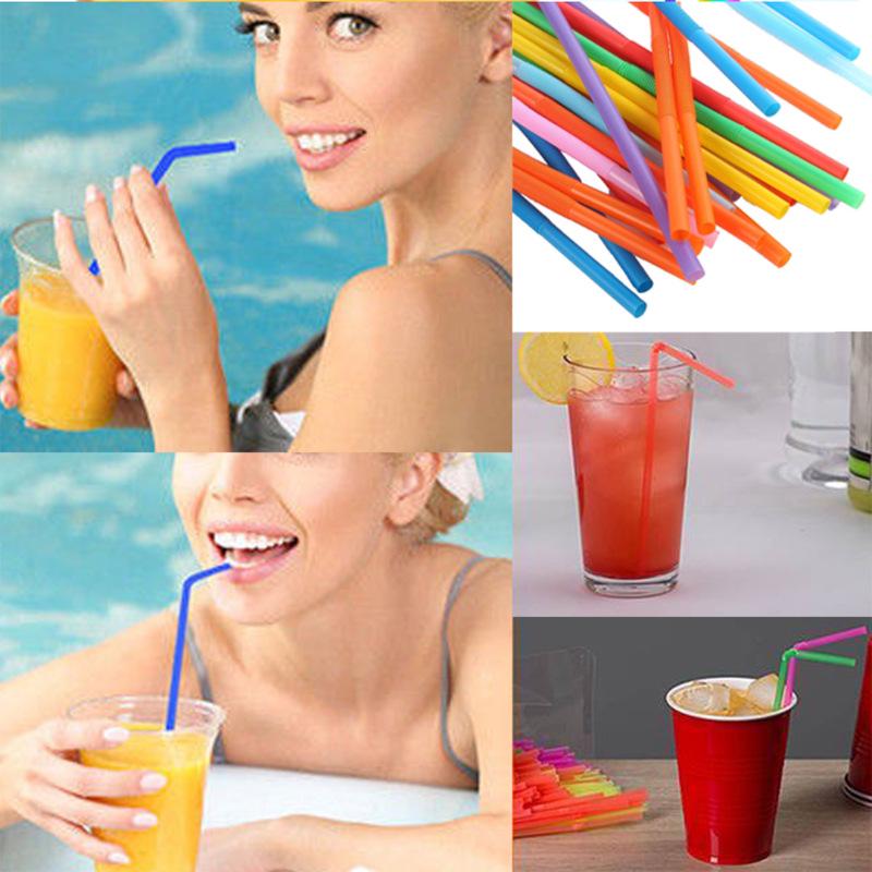 Disposable Color Elbow Plastic Straws 100pcs Flexible Bendable Juice Drink Milk Tea Straws