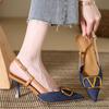 Premium sense elegant pointed thin heel single shoes spring and autumn new beautiful temperament versatile denim high heel sandals