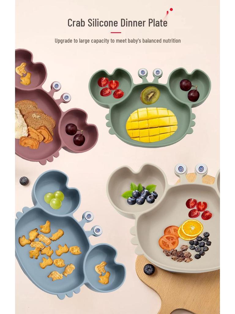 Silicone Suction Crab Plate: Divided Baby Tableware for Feeding & Weaning