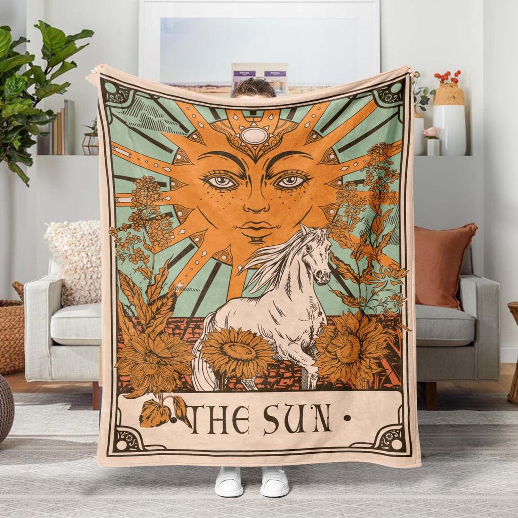 Sun and Moon Totem Digitalprinted Polyester Bedroom Velvet Flannel Cover Blanket Fleece Soft Sofa Cover Blankets for Beds
