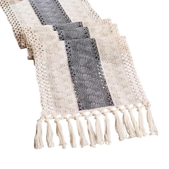 

Bohemian Table Runner Striped Table Runner with Tassels Rustic Fringed Table Runner for Home Farmhouse Dining Table Decor 50cm серый