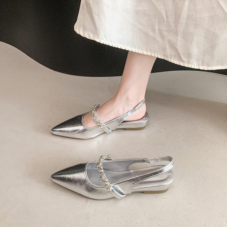 Fashion 2025 Summer Comfort Shoes for Women Rhinestone Sandals All-Match Retro Pointed New Girls Crystal Scandals Toe Pointed Heel Sanda