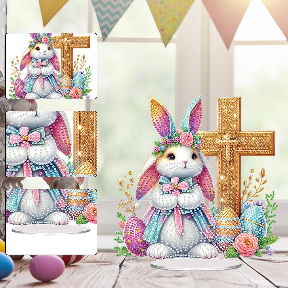 Acrylic Special Shape Easter Rabbit Diamond Painting Tabletop Ornaments Kit Rhinestones Desktop Ornaments for Home Office Decor
