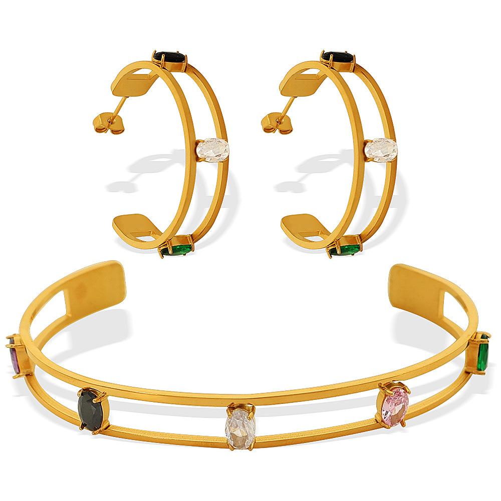 Chinese Zircon Fashion High Sense Simple Personality Gold Retro Light Luxury Temperament Titanium Steel Bracelet Gold Open