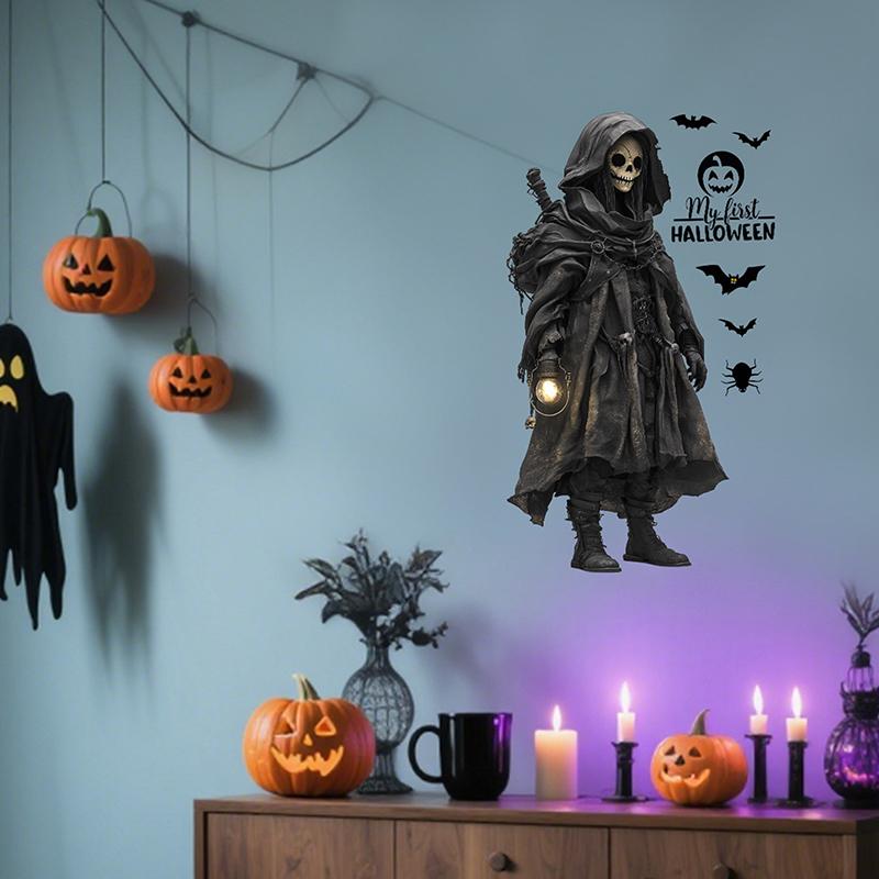Dark Night Skull Man Horrorible Wall Sticker Halloween Living Room Bar Merchant Holiday Atmosphere Decoration Sticker Posters