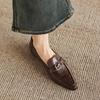 Krazing Pot Sheepskin Round Toe Low Heels Summer Shoes Big Size 42 Retro Fashion Metal Buckle Women Deep Mouth Pumps