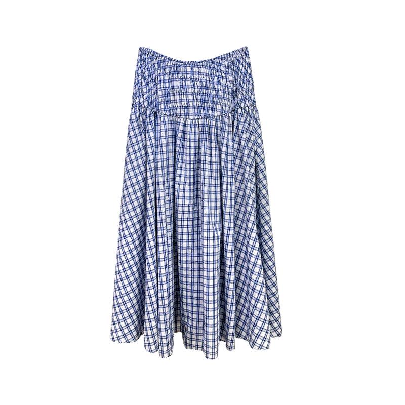 Seaside Blue & White Plaid Beaded Camisole Top + High-Waisted Skirt Set