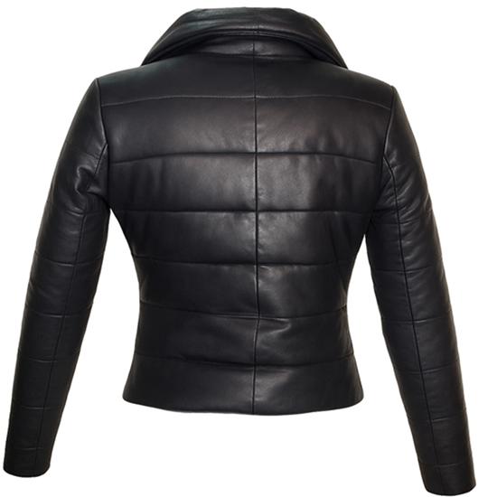 NOORA Womens Black Leather Puffer Quilted Jacket With Side Zipper & Pocket | Zip Up Leather jacket