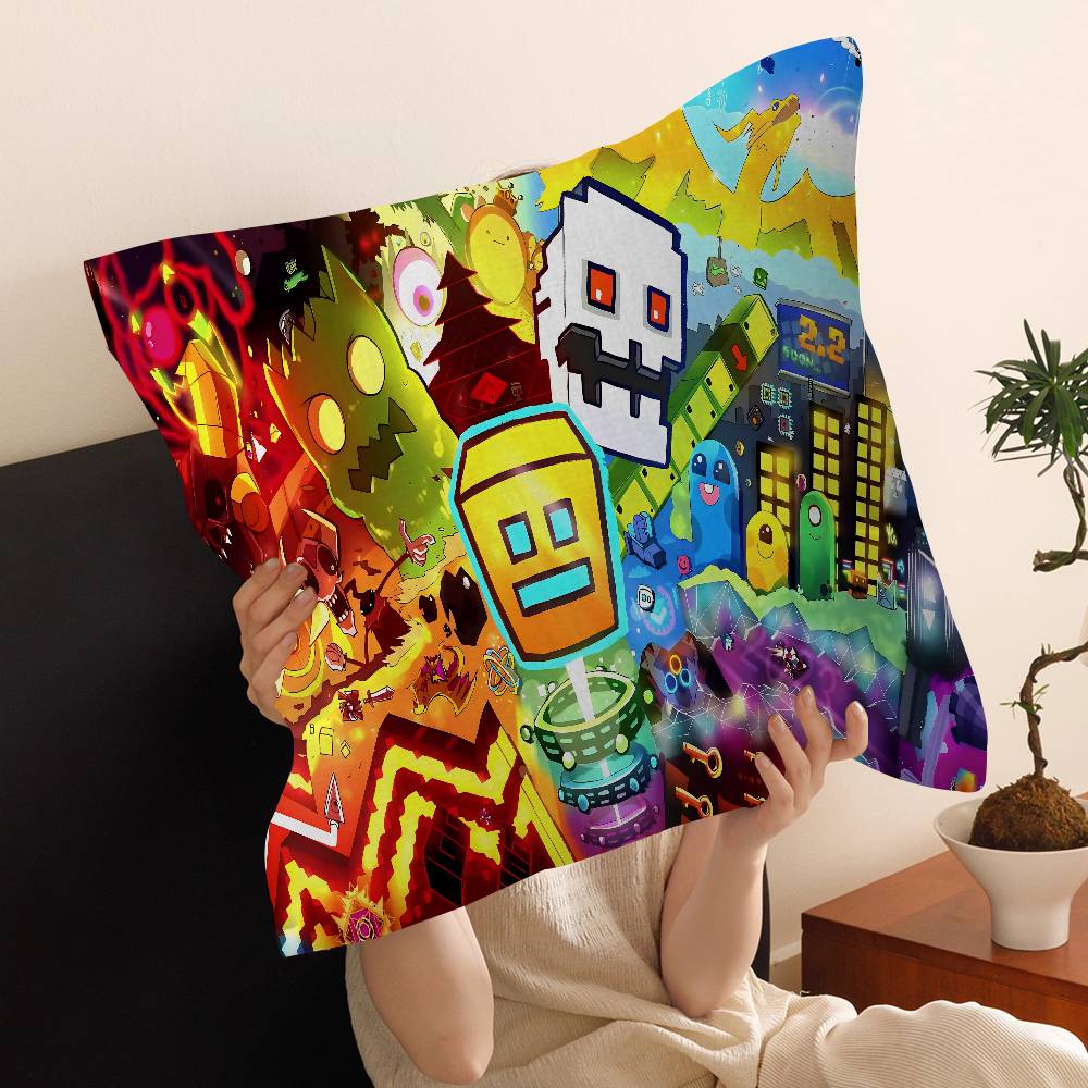 Cartoon Geometry Dash Video Game Pillow Cover Sofa Cushion Cover Home Room Decoration Children Gift