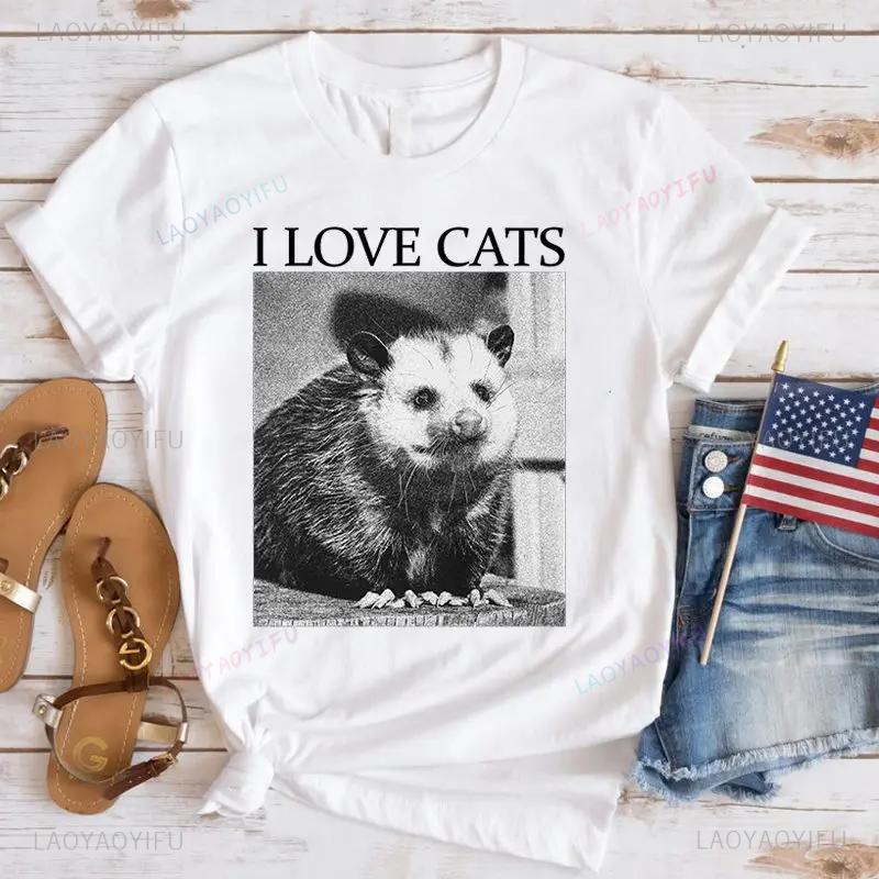 

Футболка с принтом Opossum Lady, винтажная одежда 90-х годов, женская, с коротким рукавом, модная, с круглым вырезом, Harajuku, летние футболки с принтом Opossum, унисекс 3XL