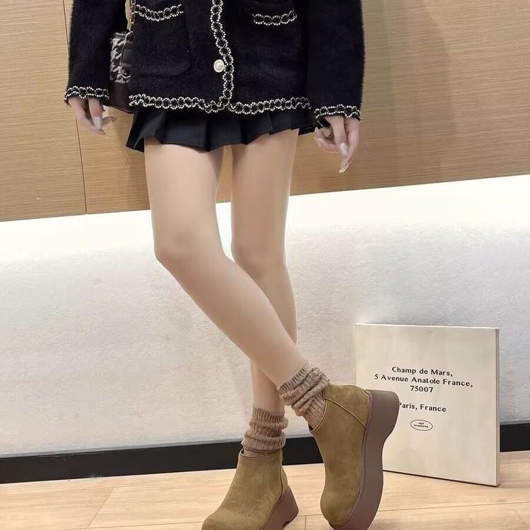Women's Thick Soled Cotton Shoes Winter New Round Head Suede Back Zipper Anti-slip Wear-resistant Short Boots Platform heels