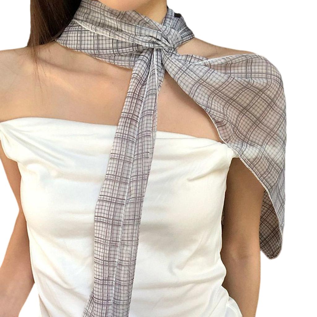 Women Skinny Scarf Checkered Thin Belt Long Tie Scarf Bag Handle Wrap Choker Elegant Scarf Decoration