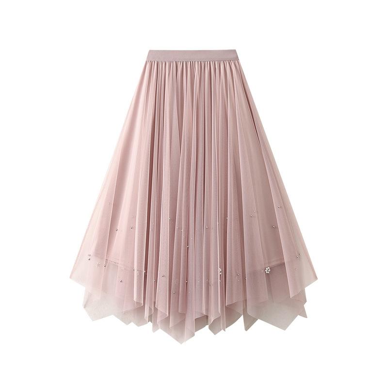 Tulle Skirts for Women Casual High Waist Elastic Midi Skirt A-line Layered Mesh Tutu Skirts Women's Summer Long Fairy Skirt Ruffle Flowy Tiered Skirt