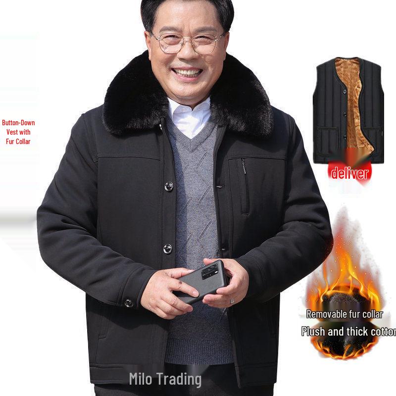 Men's Winter Cotton Jacket - Plush Lined, Ideal for Middle-Aged & Elderly
