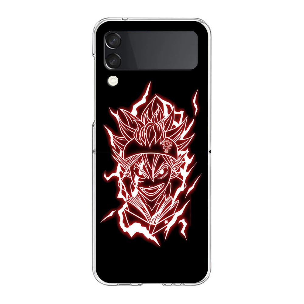 Asta Black Clover Neon Clear Phone Case For Samsung Galaxy Z Flip 4 Case Thin High Hard PC Shell on For Galaxy Z Flip 3 5G Cover