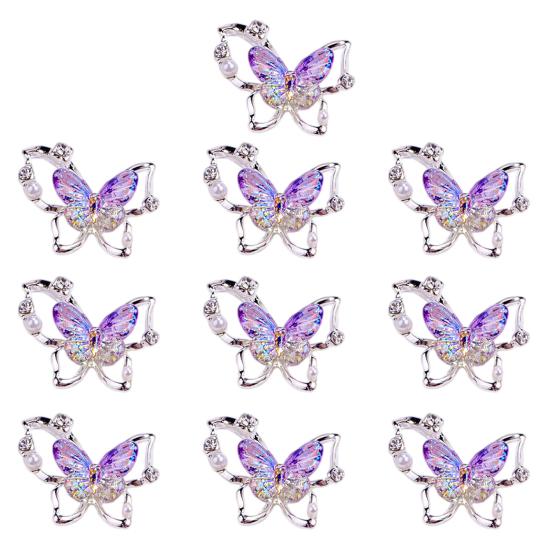 10Pcs Butterfly Nail Art Charm Rhinestone Faux Pearl 3D Butterfly Shape Nail Design Jewelry DIY Crafts Nail Decoration Accessories