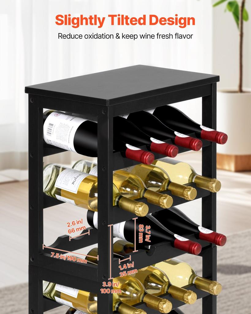 24 Bottle Detachable Wine Rack, 6-Tier Wine Bottle Holder,Solid Bamboo Wood Freestanding Floor Display Wine Storage Shelves with Table Top, for