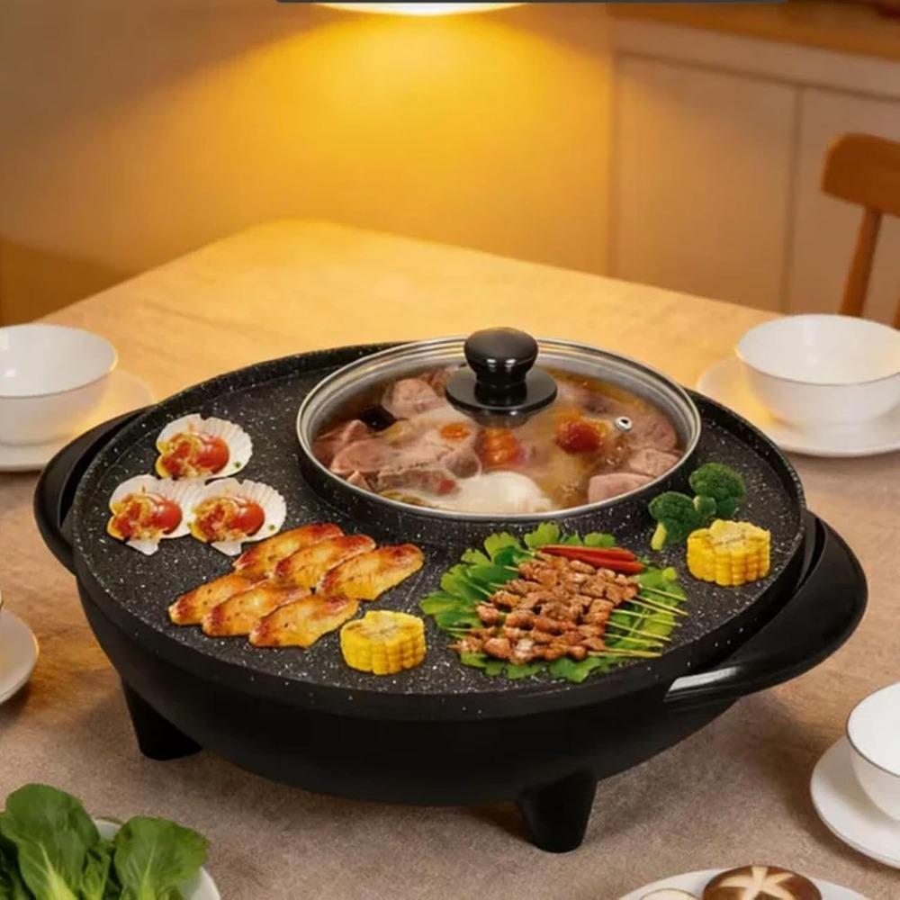 Antihaftbeschichtung 2-in-1 Hot Pot Gusseisen Shabu Shabu Topf Elektrischer Hot Pot Grill Indoor
