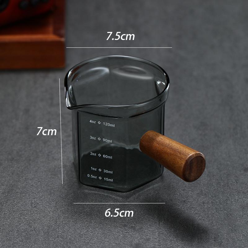 120 ml Glas Espresso Messbecher mit Holzgriff Sechseck Milchkännchen Kaffeezubehör Saucenbecher Servierkännchen Küche Zuhause Café