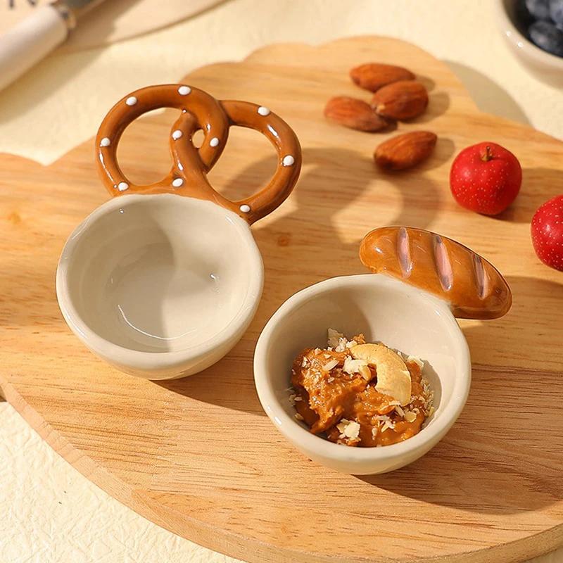 Cute Bakery-Themed Ceramic Small Dish – Baguette and Bread Plate for Restaurant or Home Use