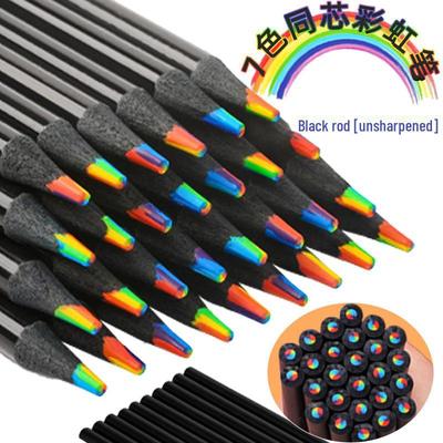 Regenbogen-Holzstift mit 7 Kernen für DIY-Kunst – Schwarzer Regenbogenstift mit mehrfarbiger Mine