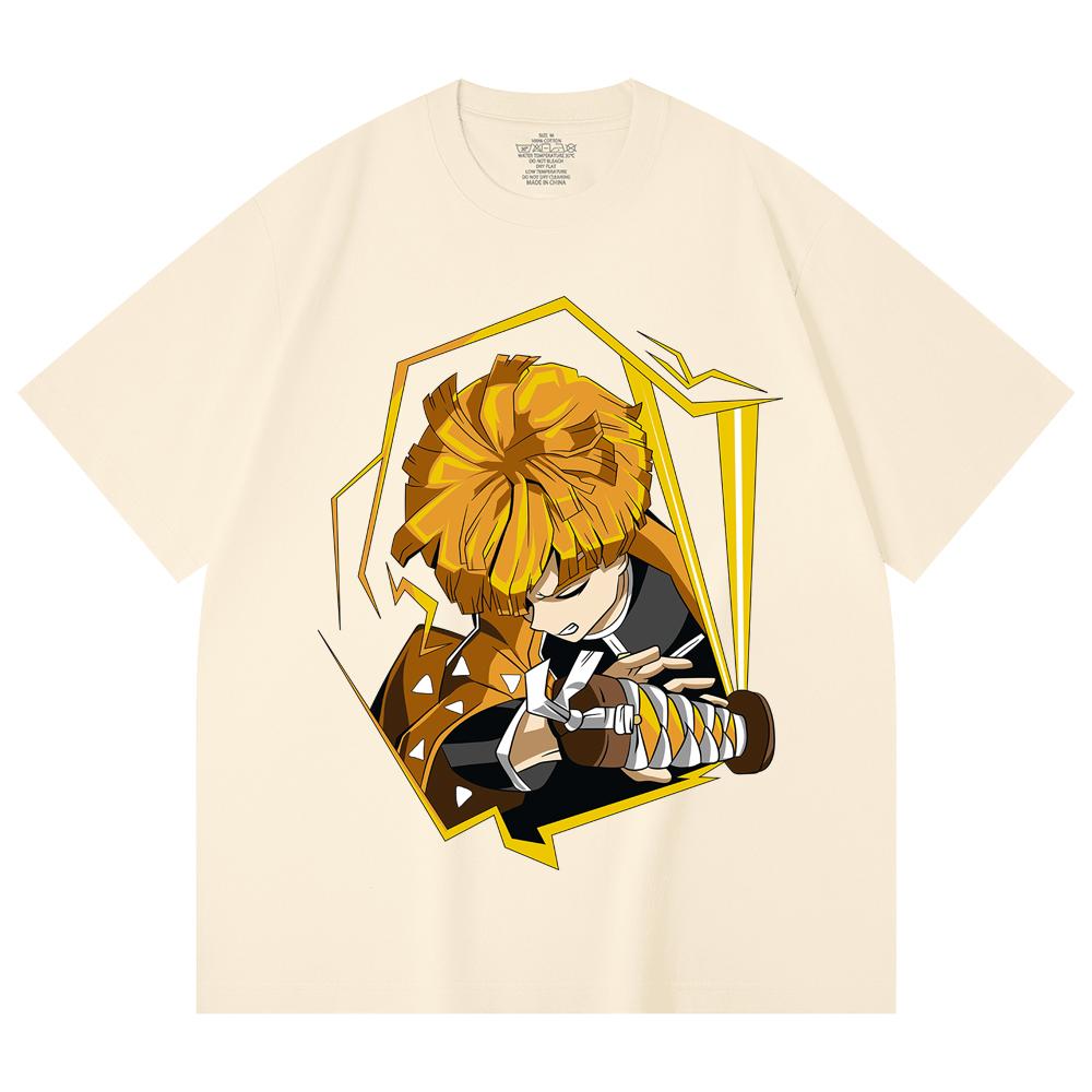 230 Gsm 100% Cotton Demon Slayer V109 Zenitsu Print Unisex Heavy Cotton T Shirt XS абрикосовый