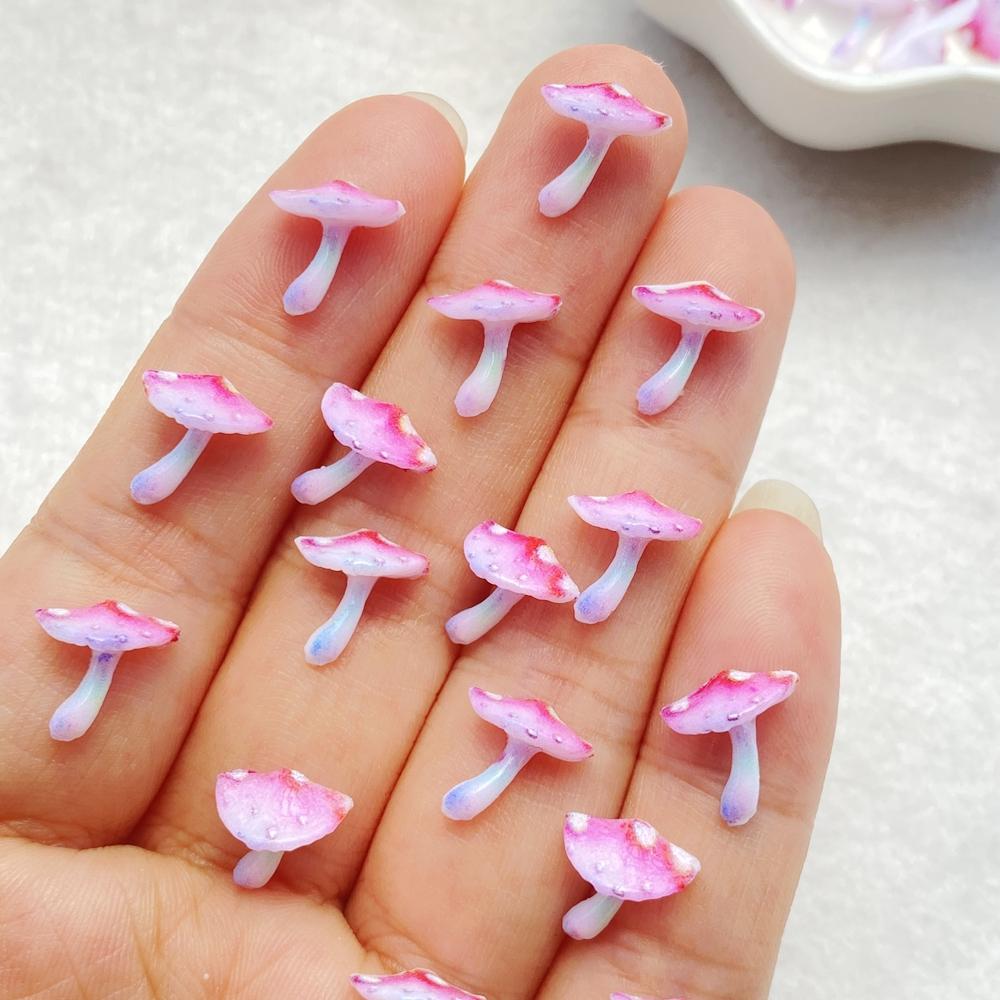 50pcs Resin Cute 3D mini Colorful Mushrooms Flat Back Rhinestone Scrapbook DIY Wedding Applique Decor Jewelry Accessories
