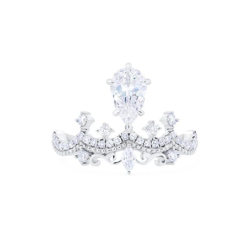 Independent Station Vintage Crown Ring Water Drop Pear Shaped Mozzarella Diamond Engagement Ring