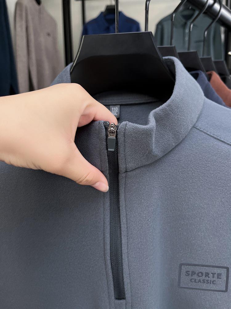 Herrställ med ståkrage, enfärgad, långärmad, varm baslager-t-shirt